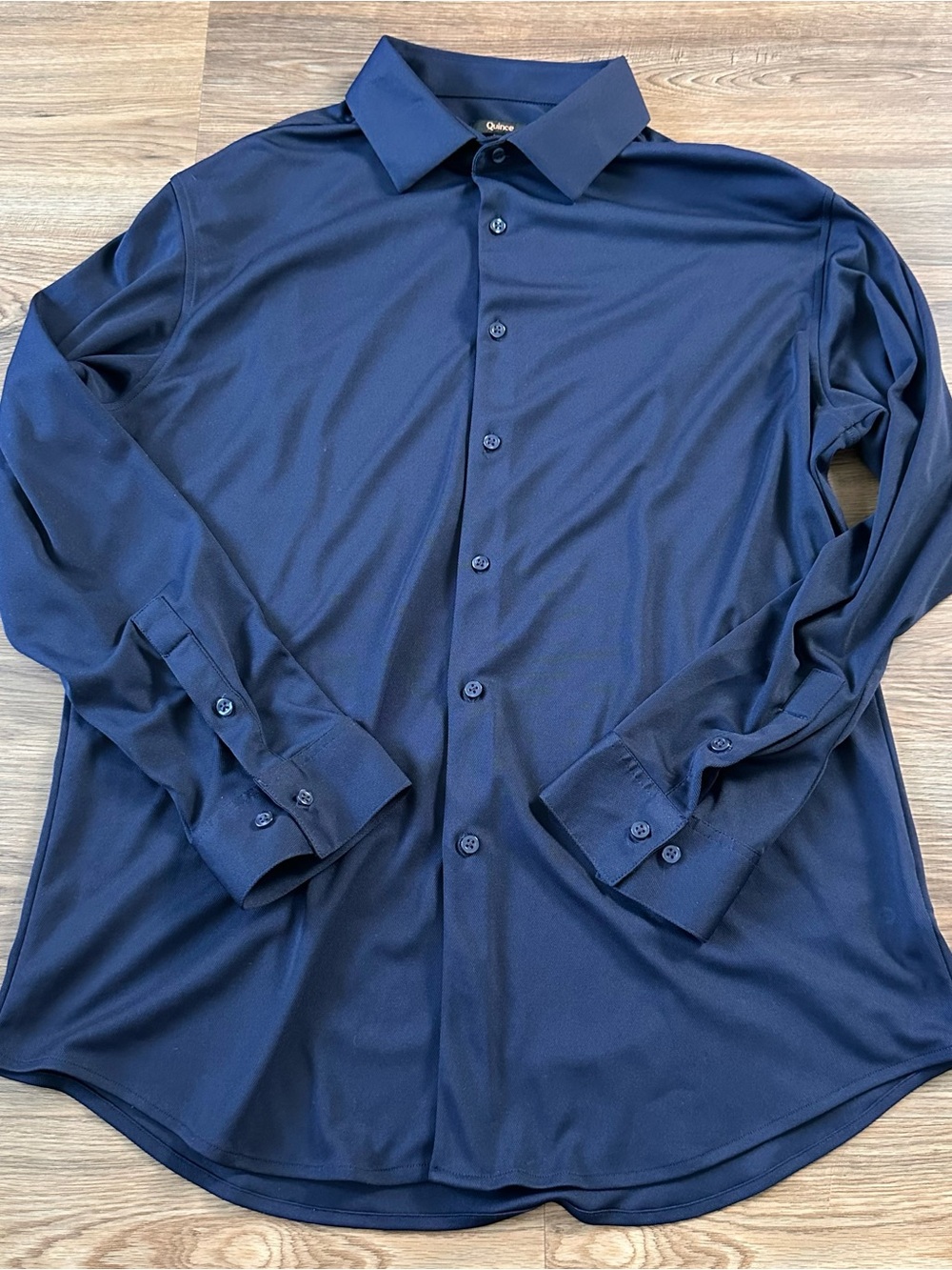 Quince Shirt Commuter Stretch Pique Long Sleeve Button Down Mens XL Navy Blue